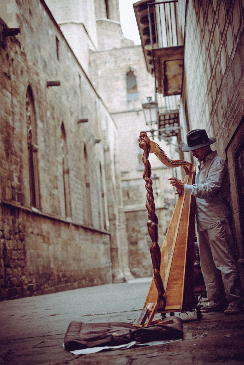Musicista che suona l'arpa